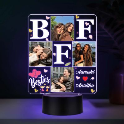 Personalized BFF 3D LED Photo Lamp Custom Photos & Names 3D Illusion Bedside Night Light Friendship Gift for Besties, Sisters Birthday Gift for BFF Multicolored Light